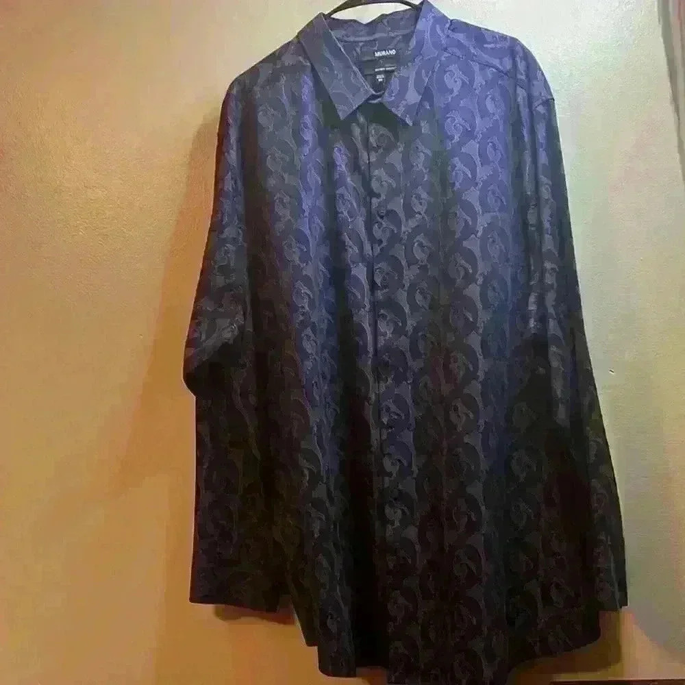 Murano vintage men's shirt Dark blue and silver.